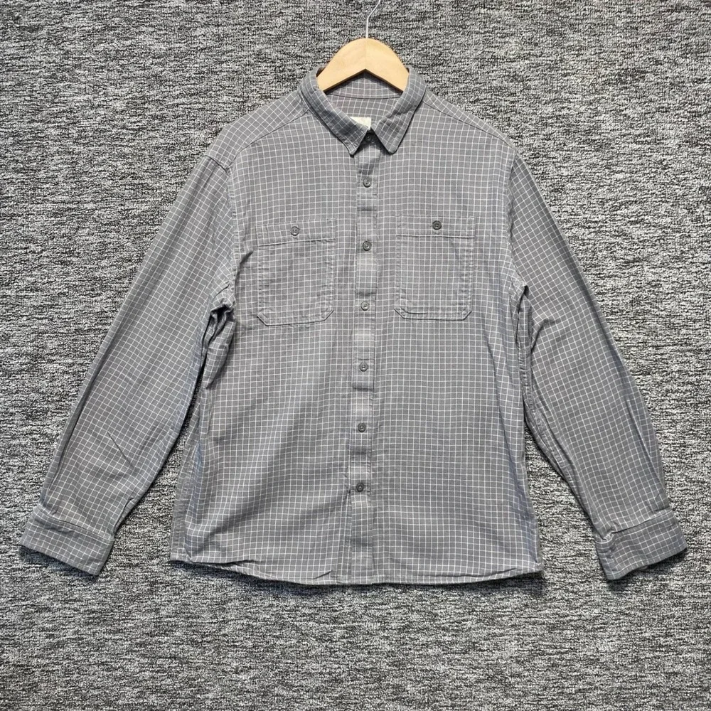 The North Face Circular Design Shirt Mens Large Gray Grid Plaid Cotton Button Up